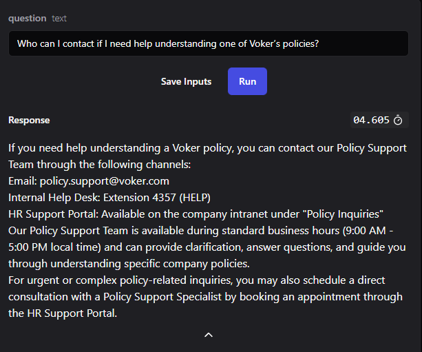 Policy chatbot response using base model