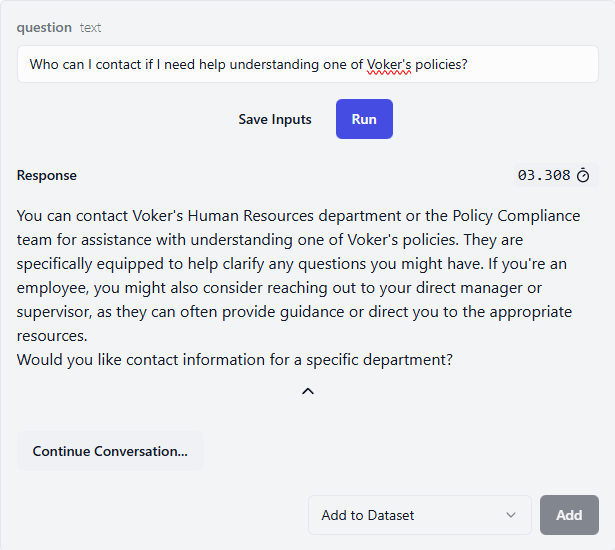 Policy chatbot response using fine-tuned model